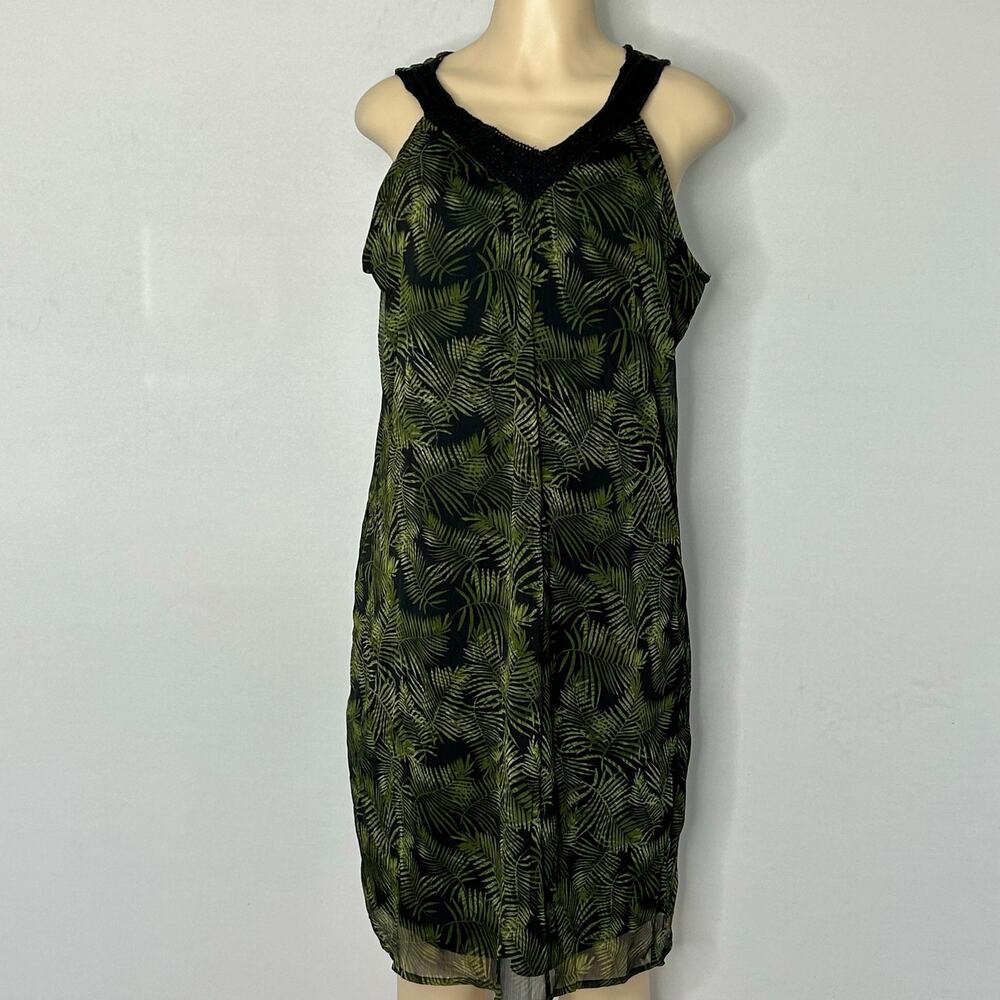 Janina Green Palm Leaf Sleeveless Lined Midi Dress | EU 44 (US 12–14 )vacations